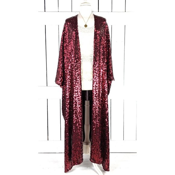 Red sequin beaded kimono cardigan jacket cover up one size - Picture 7 of 7